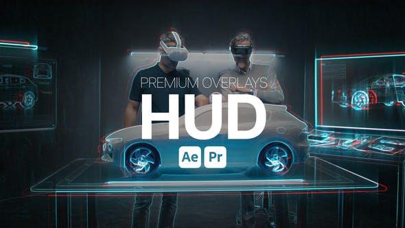 【AE/PR模板】数字失真赛博朋克科技感HUD视觉特效叠加动画 Premium Overlays HUD