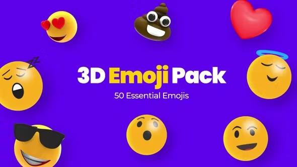 【AE模板】50个卡通有趣哭泣笑脸三维符号Emoji表情动画 3D Emoji Pack